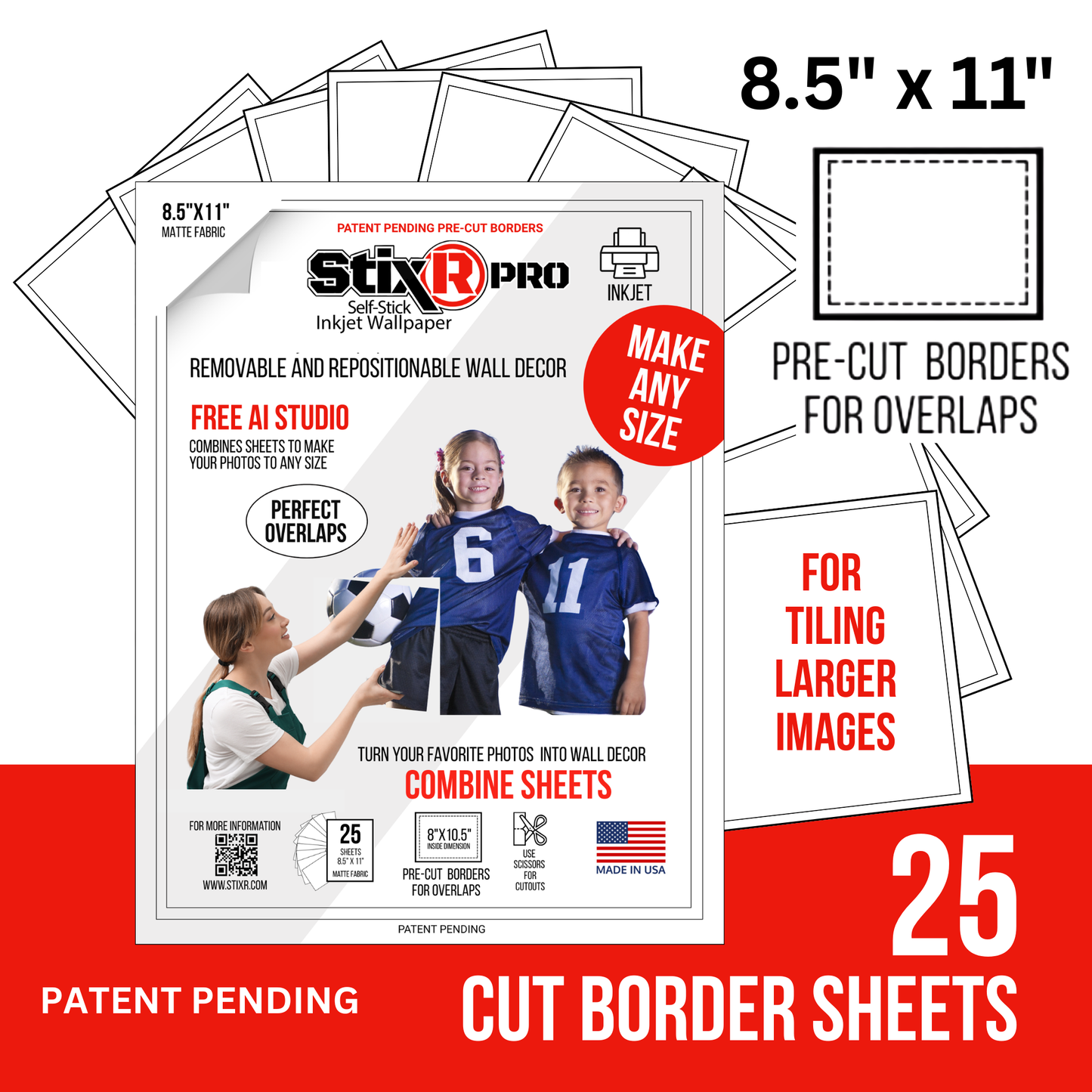25 PACK 8.5" x 11" CUT BORDER StixR SHEETS / FOR TILING LARGER IMAGES