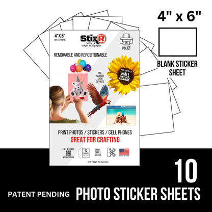 10 PACK         4" x 6"  PHOTO STICKER StixR SHEETS /  BLANK SHEETS