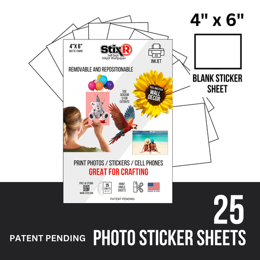 25 PACK 4" x 6" PHOTO STICKER StixR SHEETS / BLANK SHEETS