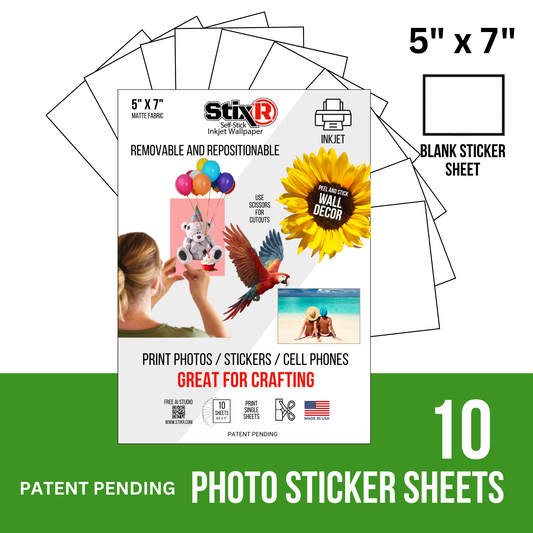10 PACK           5" x 7" PHOTO STICKER StixR SHEETS / BLANK SHEETS