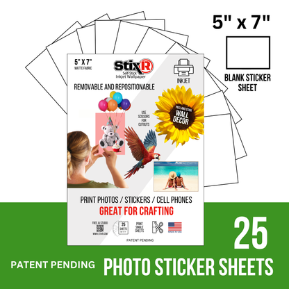25 PACK    5" x 7" PHOTO STICKER StixR SHEETS / BLANK SHEETS
