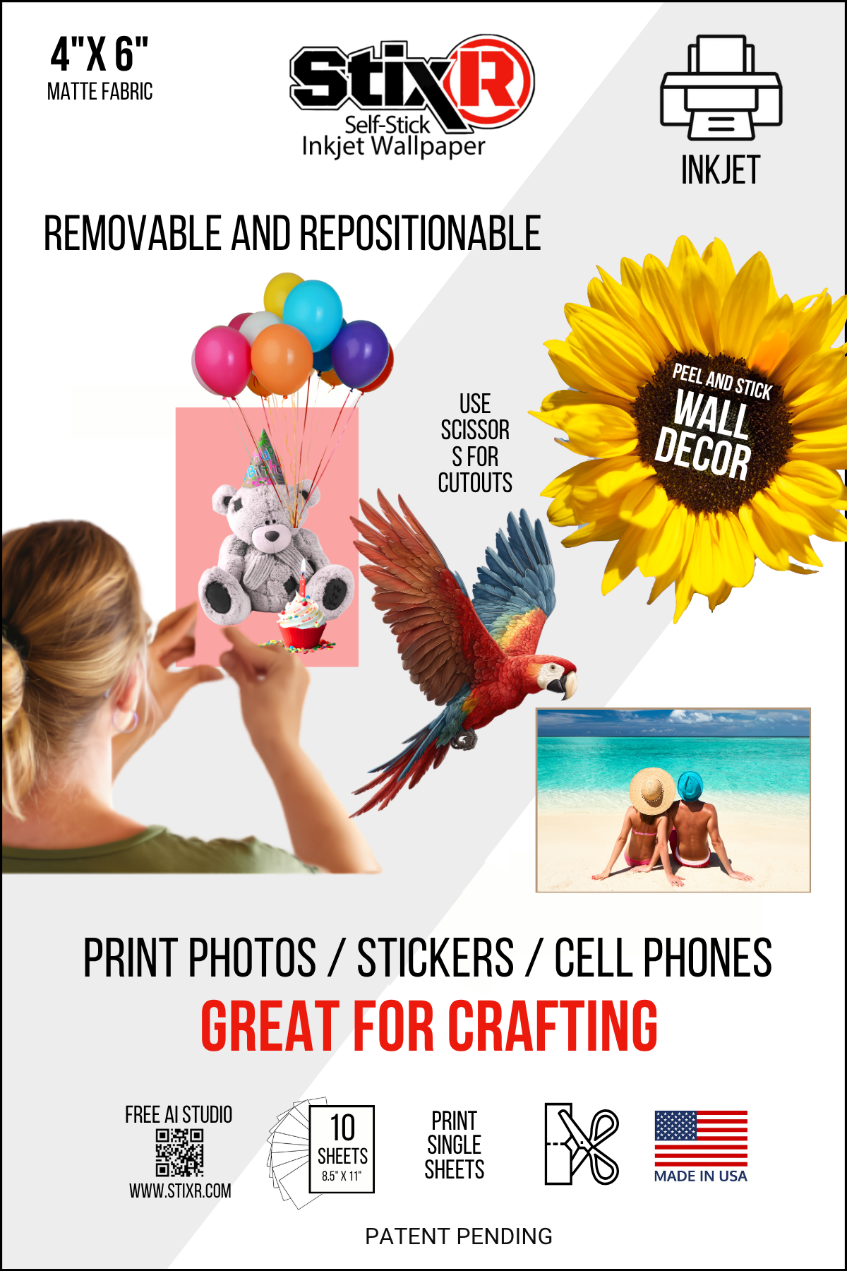 10 PACK         4" x 6"  PHOTO STICKER StixR SHEETS /  BLANK SHEETS