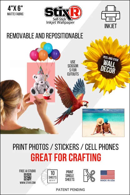 10 PACK         4" x 6"  PHOTO STICKER StixR SHEETS /  BLANK SHEETS