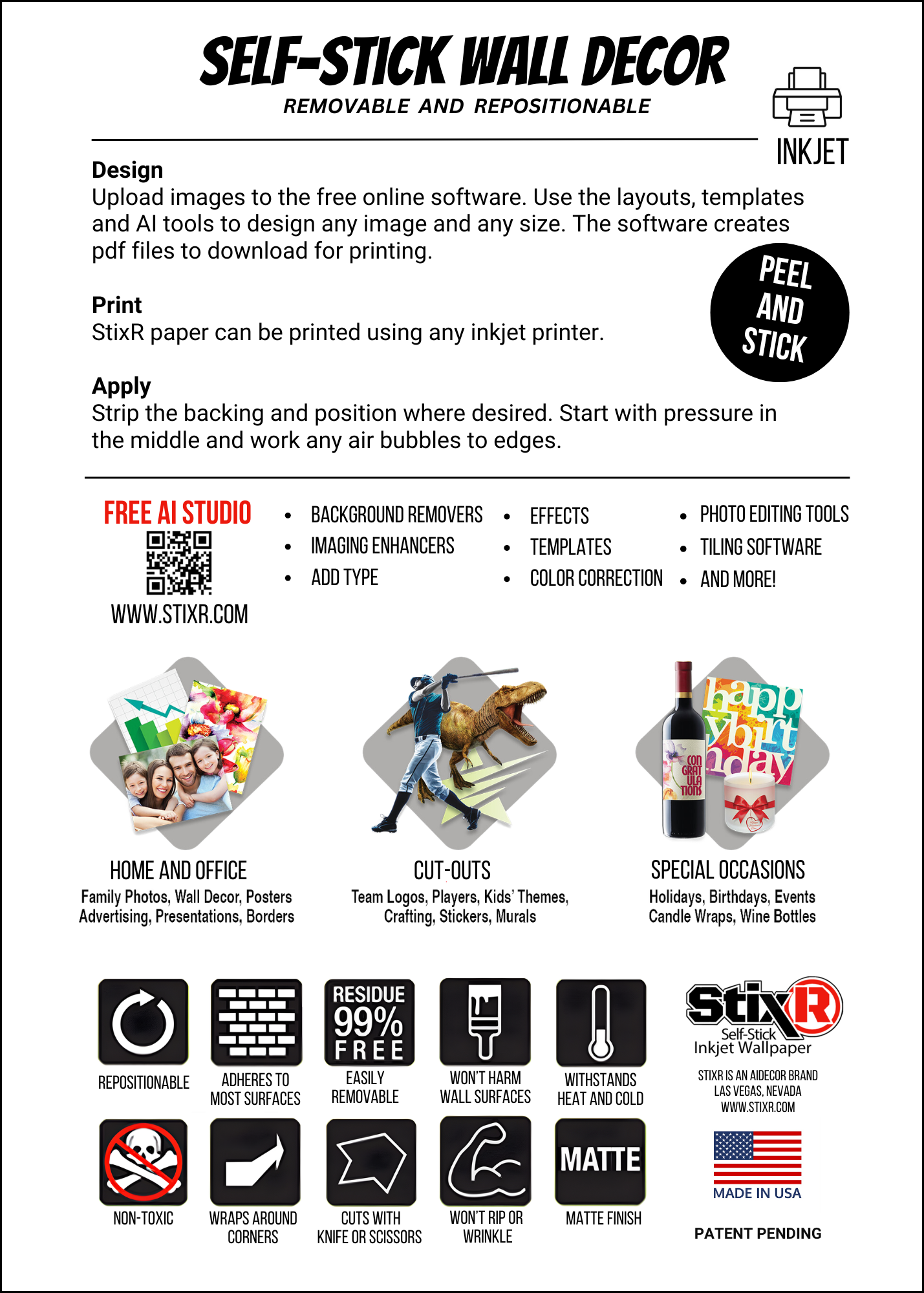 10 PACK           5" x 7" PHOTO STICKER StixR SHEETS / BLANK SHEETS