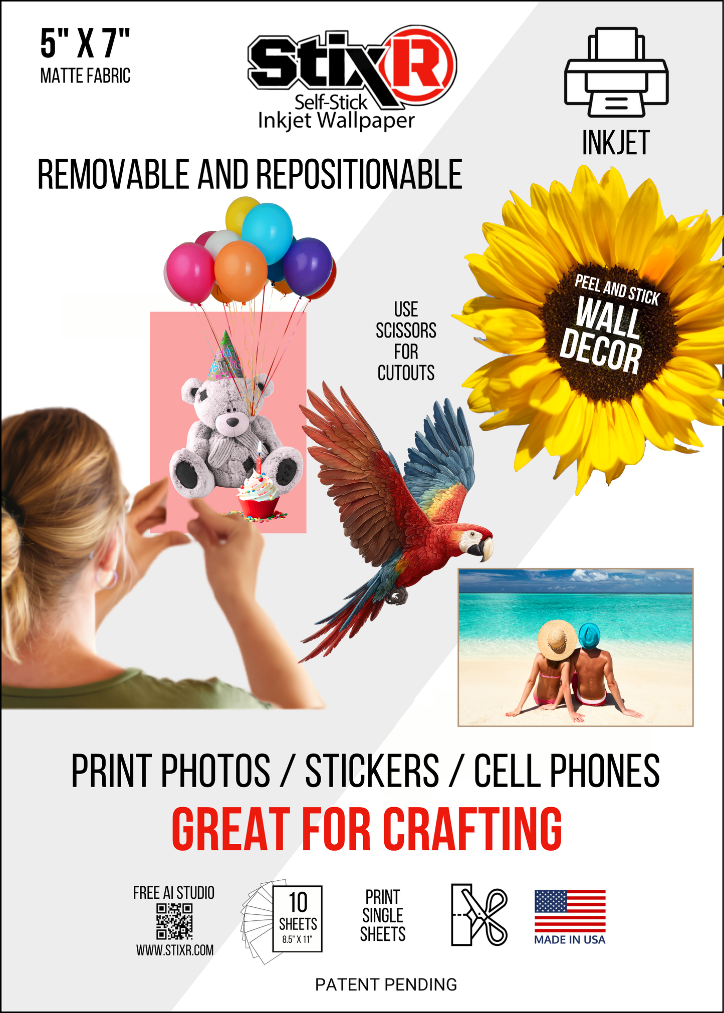 10 PACK           5" x 7" PHOTO STICKER StixR SHEETS / BLANK SHEETS