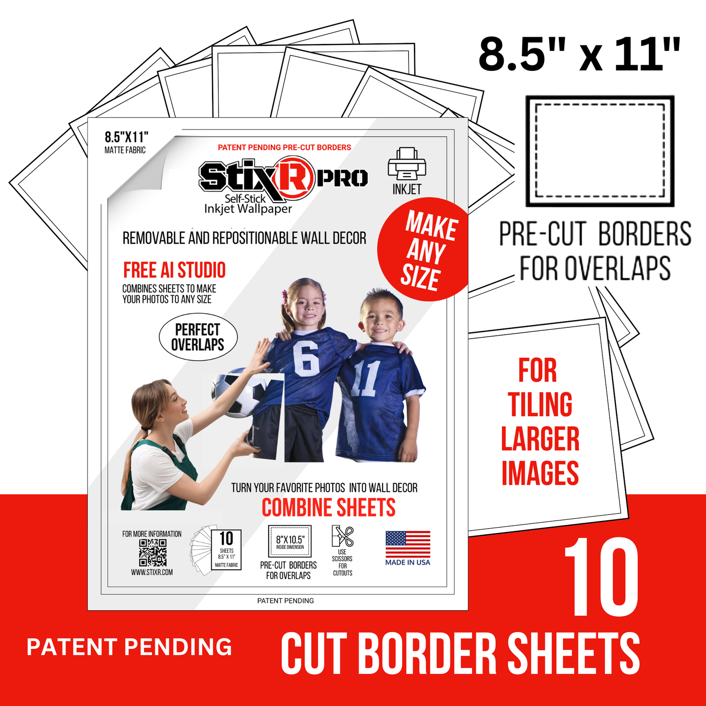 10 PACK           8.5" x 11" CUT BORDER  StixR SHEETS  / FOR TILING LARGER IMAGES