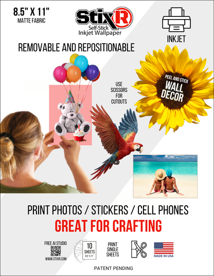 25 PACK  8.5 x 11" PHOTO STICKER StixR SHEETS / BLANK SHEETS