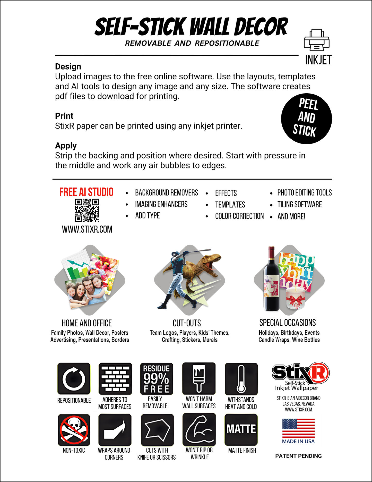 25 PACK  8.5 x 11" PHOTO STICKER StixR SHEETS / BLANK SHEETS