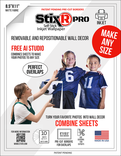 10 PACK           8.5" x 11" CUT BORDER  StixR SHEETS  / FOR TILING LARGER IMAGES